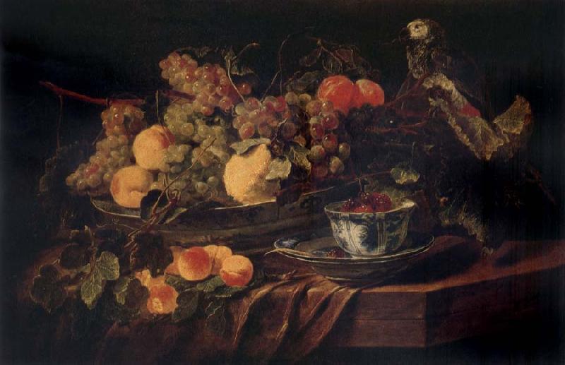 Jan  Fyt Fruit and a Parrot Sweden oil painting art